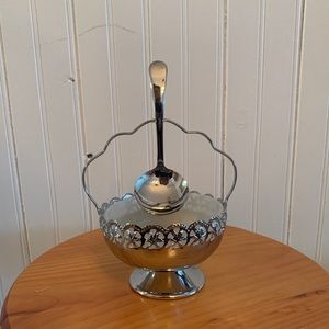 Vintage Fancy Stainless Steel Sugar Bowl & Spoon